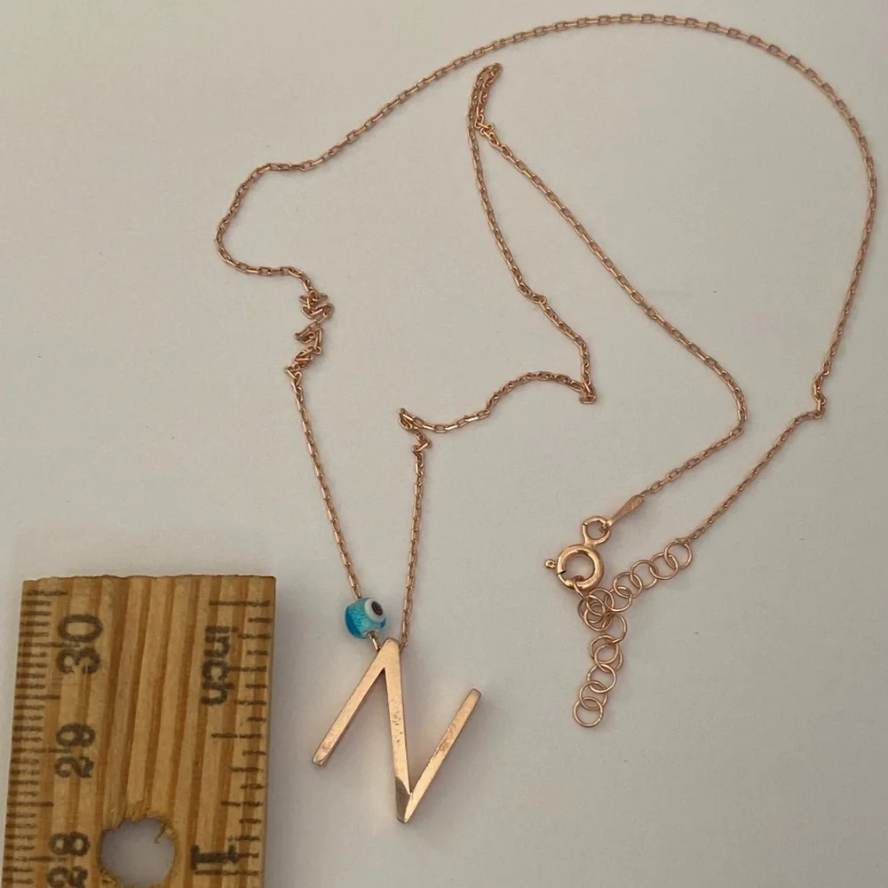 925 Silver letter N evil eye necklace